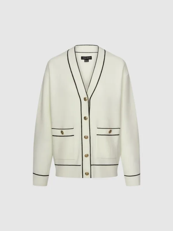 V-Neck Contrast Trim Knitted Cardigans sold by Urban Revivo