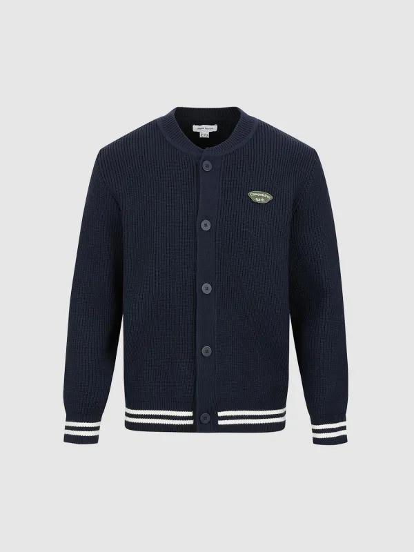 Striped Trim Crew Neck Knitted Cardigan sold by Urban Revivo