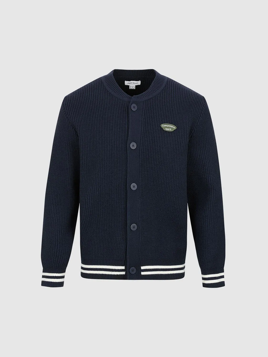 Striped Trim Crew Neck Knitted Cardigan sold by Urban Revivo