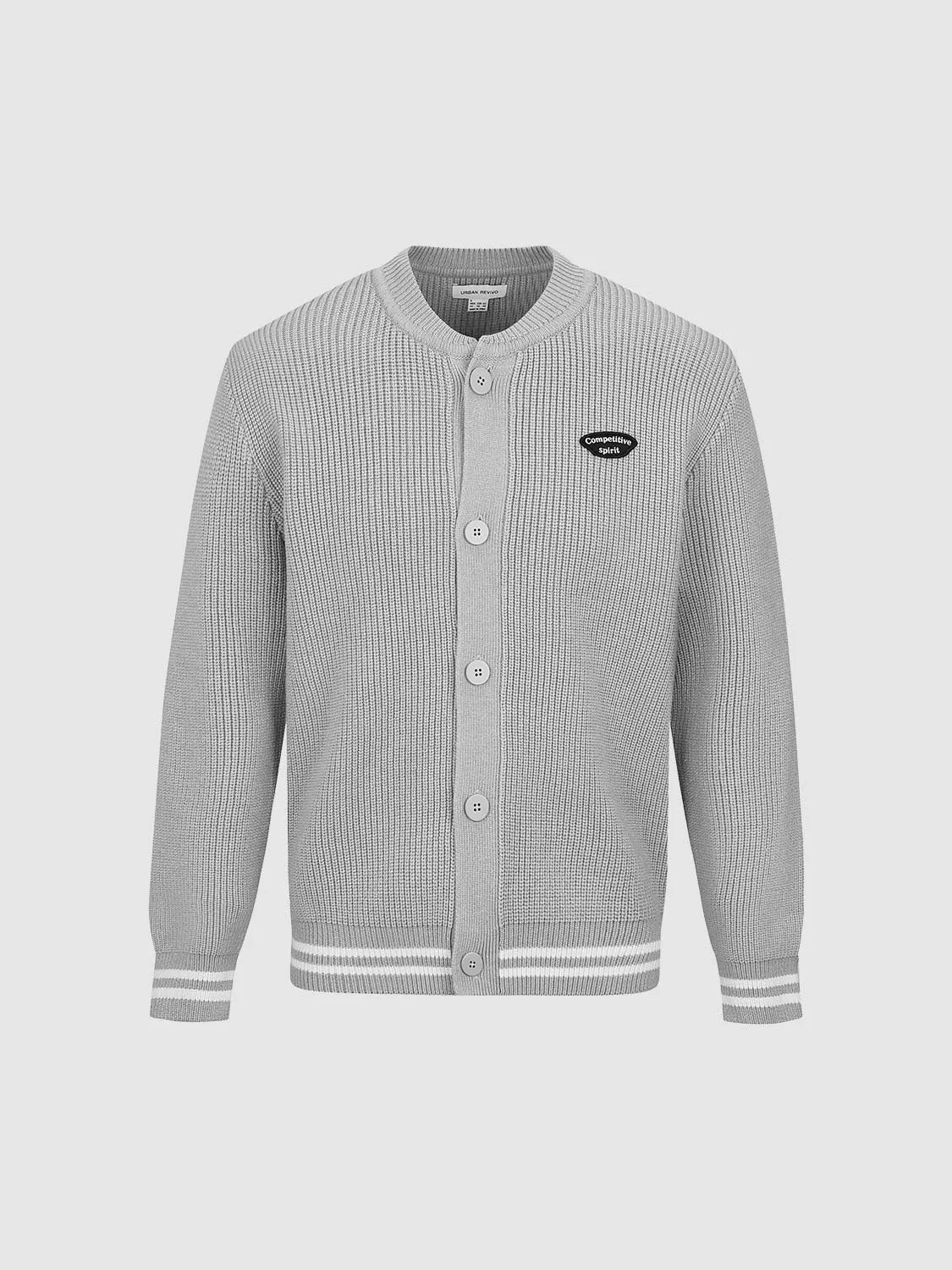 Striped Trim Crew Neck Knitted Cardigan sold by Urban Revivo product image thumbnail 4