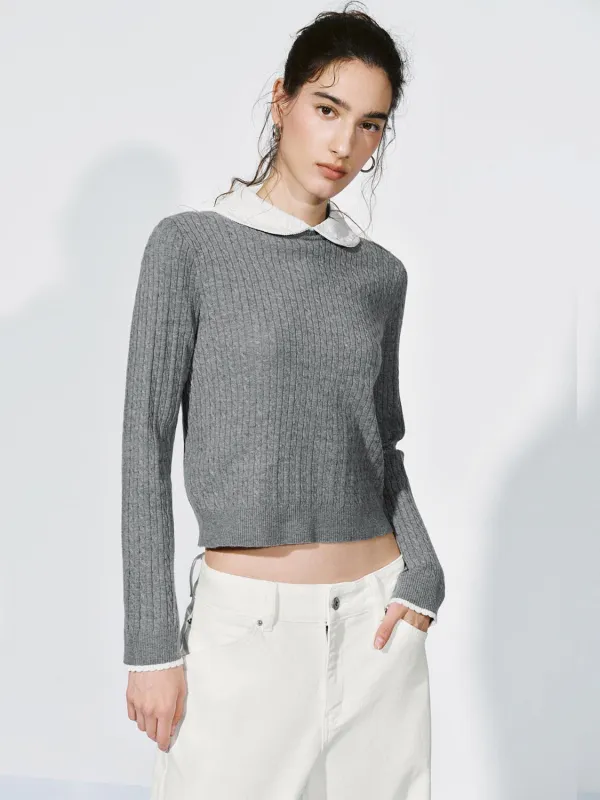 Contrast Collar Long Sleeve Knitted T-Shirts sold by Urban Revivo