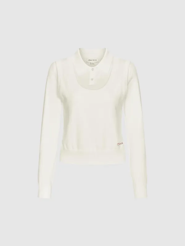 2 In 1 Polo Neck Long Sleeve Knitted T-Shirts sold by Urban Revivo