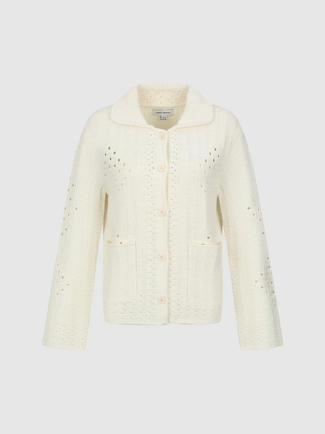 Collared Patch Pocket Knitted Cardigan sold by Urban Revivo