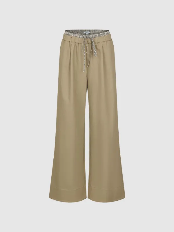 Patchwork Plaid Wide-Leg Pants sold by Urban Revivo