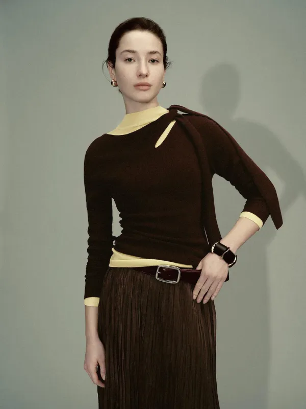 Tie Neck Asymmetric Long Sleeve Knitted T-Shirts made by Urban Revivo