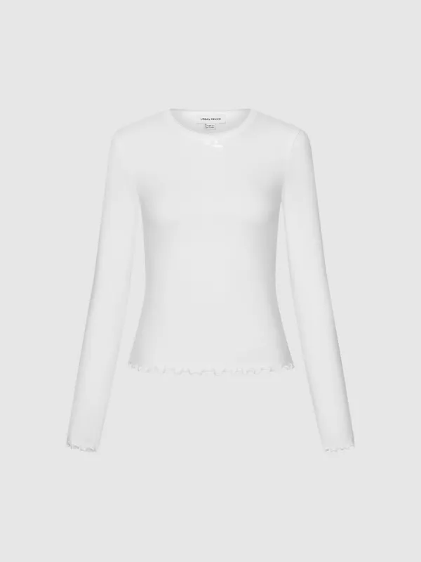 Slim Fit Crew Neck Frill Trim T-Shirts sold by Urban Revivo