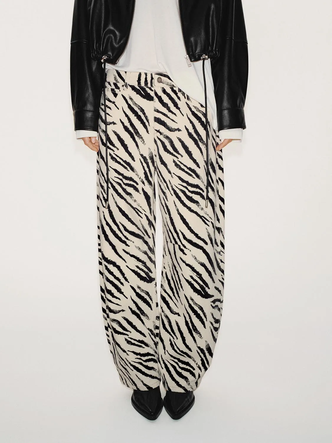 Zebra Print Barrel Leg Jeans sold by Urban Revivo