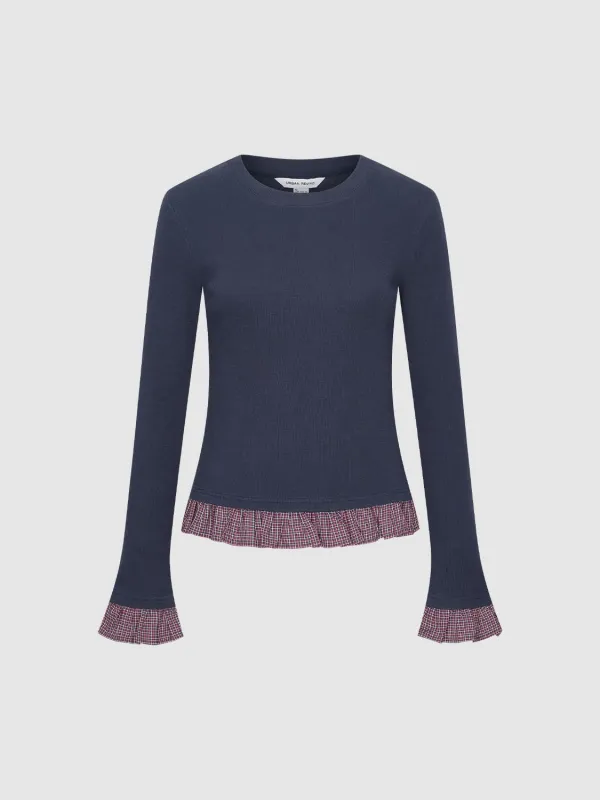 2 In 1 Contrast Ruffle Trim Long Sleeve T-Shirts made by Urban Revivo