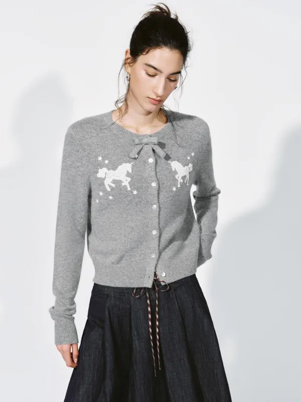 Crew Neck Bow Detail Intarsia Knitted Cardigans sold by Urban Revivo