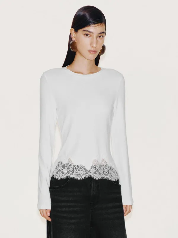 Lace Trim Long Sleeve T-Shirts sold by Urban Revivo
