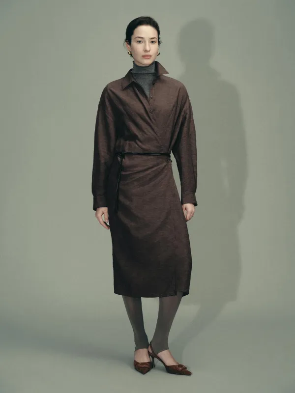 Tie Belt Long Sleeve Straight Midi Dresses sold by Urban Revivo