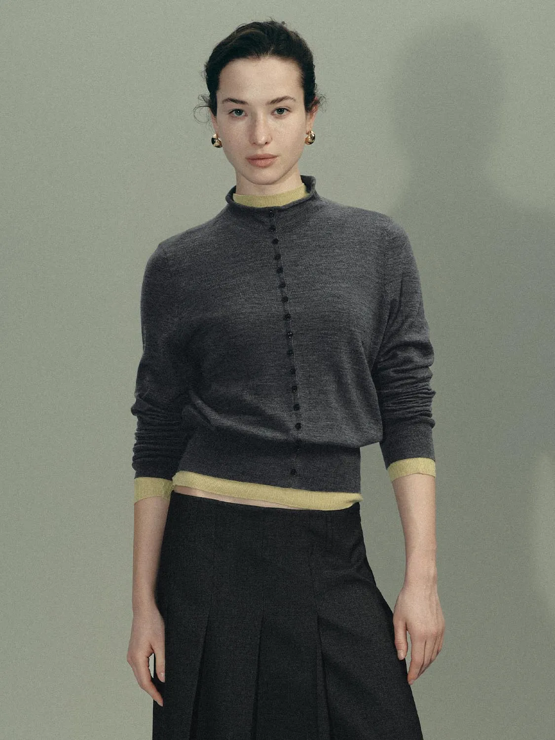 Mock Neck Button Detail Long Sleeve Knitted T-Shirts sold by Urban Revivo