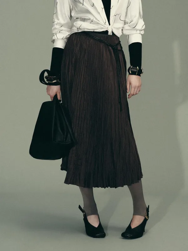 Pull On Shirred Pleated A-Line Midi Skirts sold by Urban Revivo