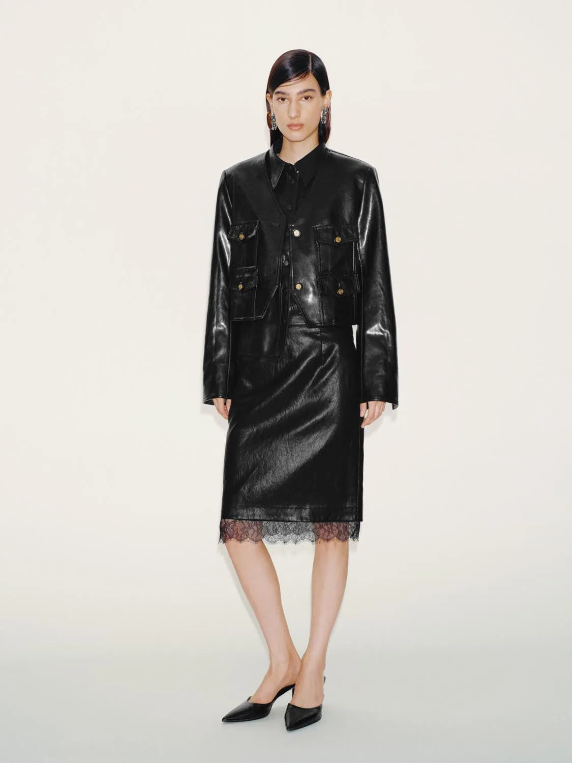 Faux Leather Collarless V-Neck Jackets sold by Urban Revivo product image thumbnail 4