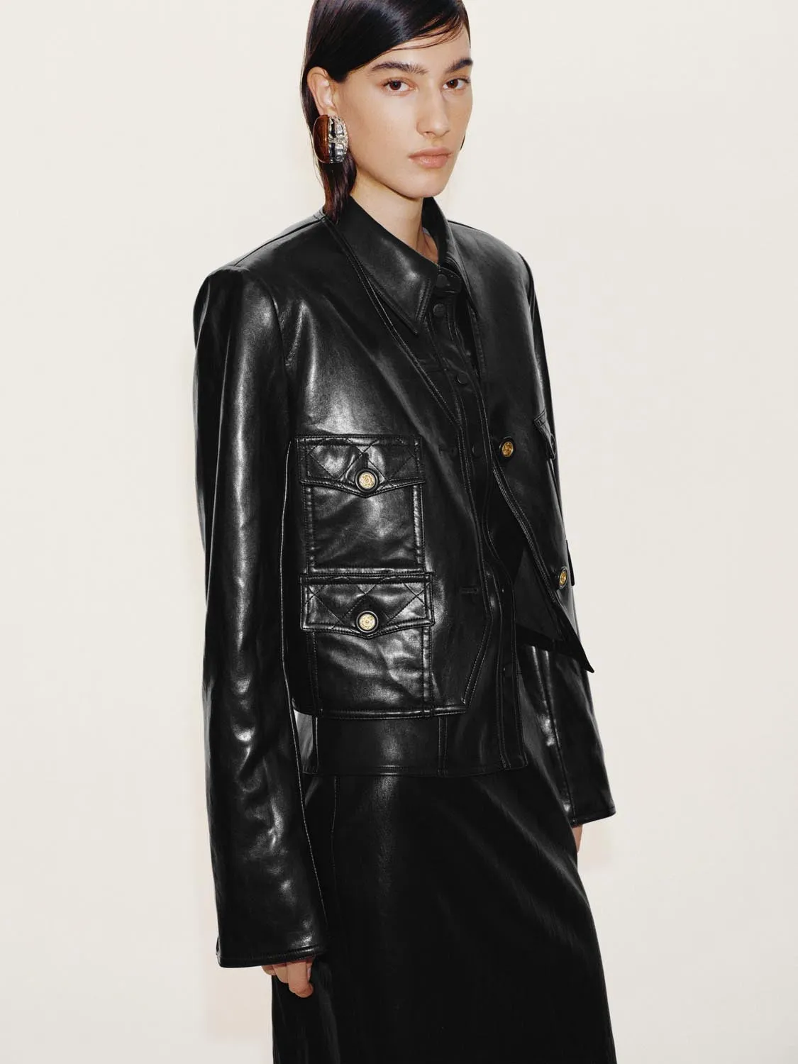 Faux Leather Collarless V-Neck Jackets sold by Urban Revivo product image thumbnail 2