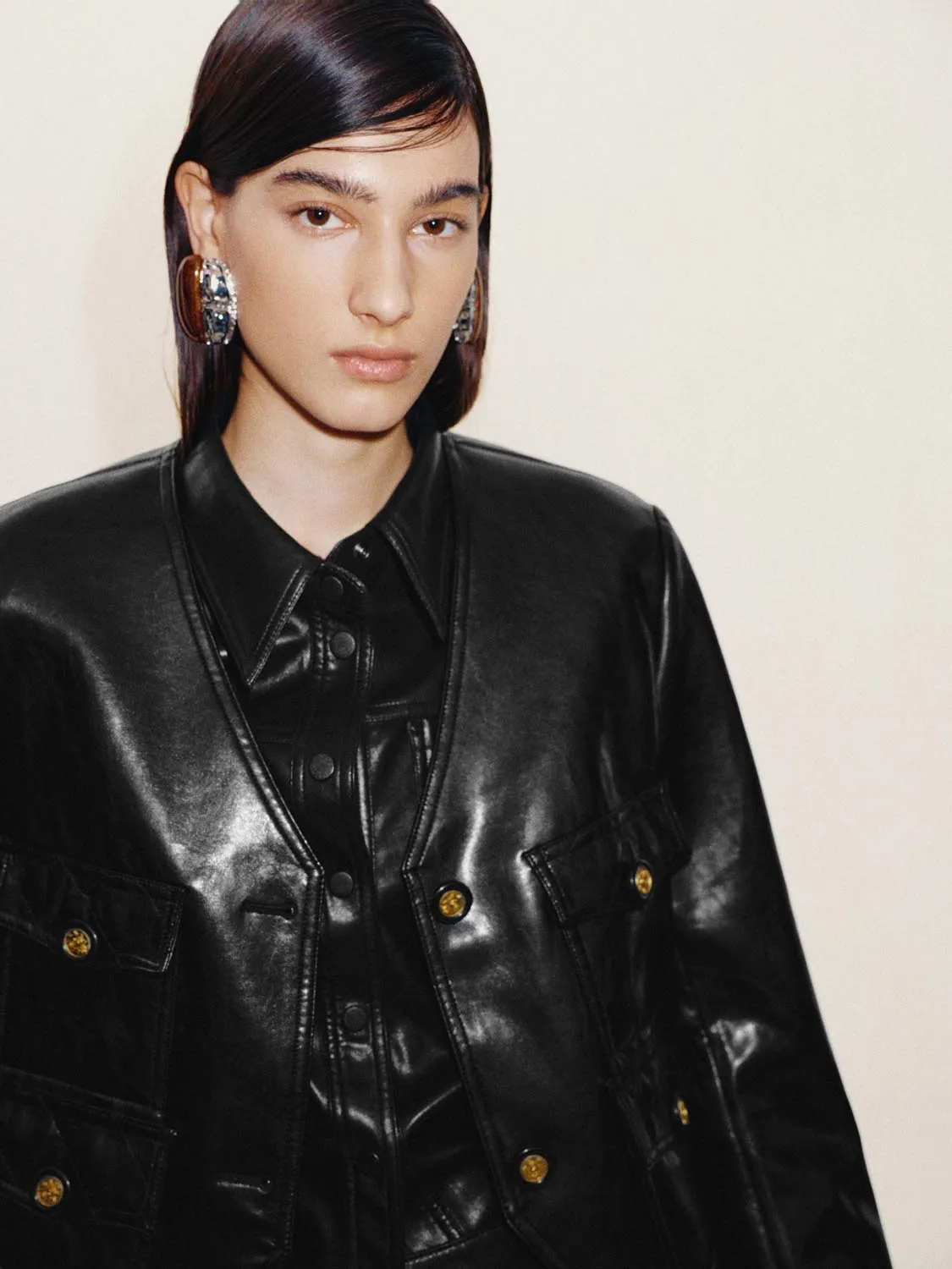 Faux Leather Collarless V-Neck Jackets sold by Urban Revivo product image thumbnail 3