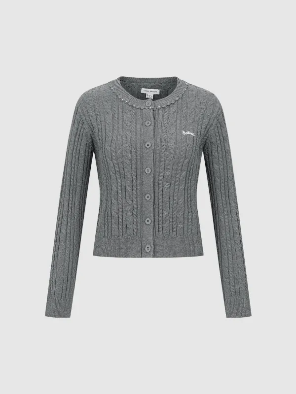 Embroidered Cable Knitted Cardigans sold by Urban Revivo
