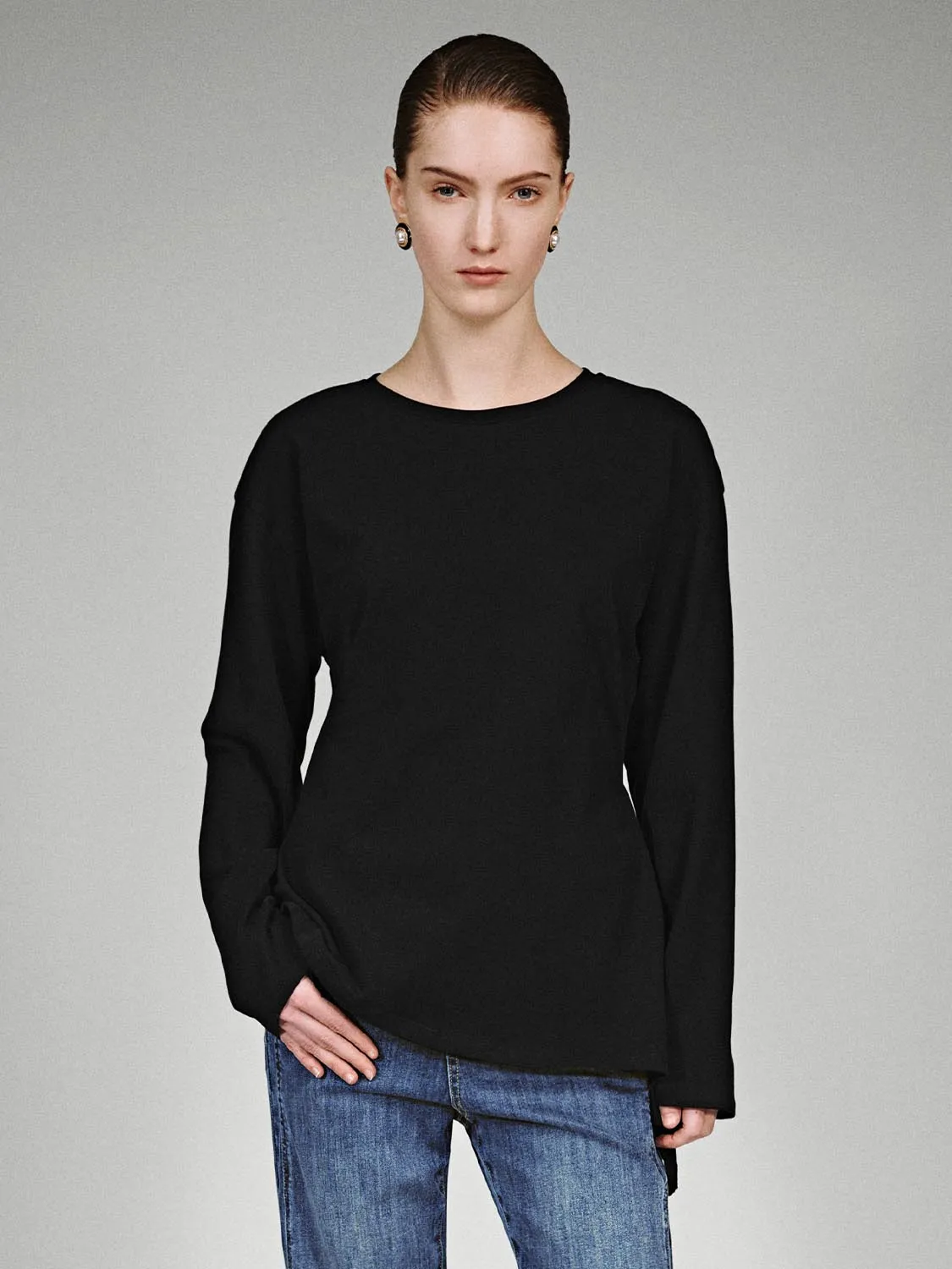 Knot Front Long Sleeve T-Shirts sold by Urban Revivo