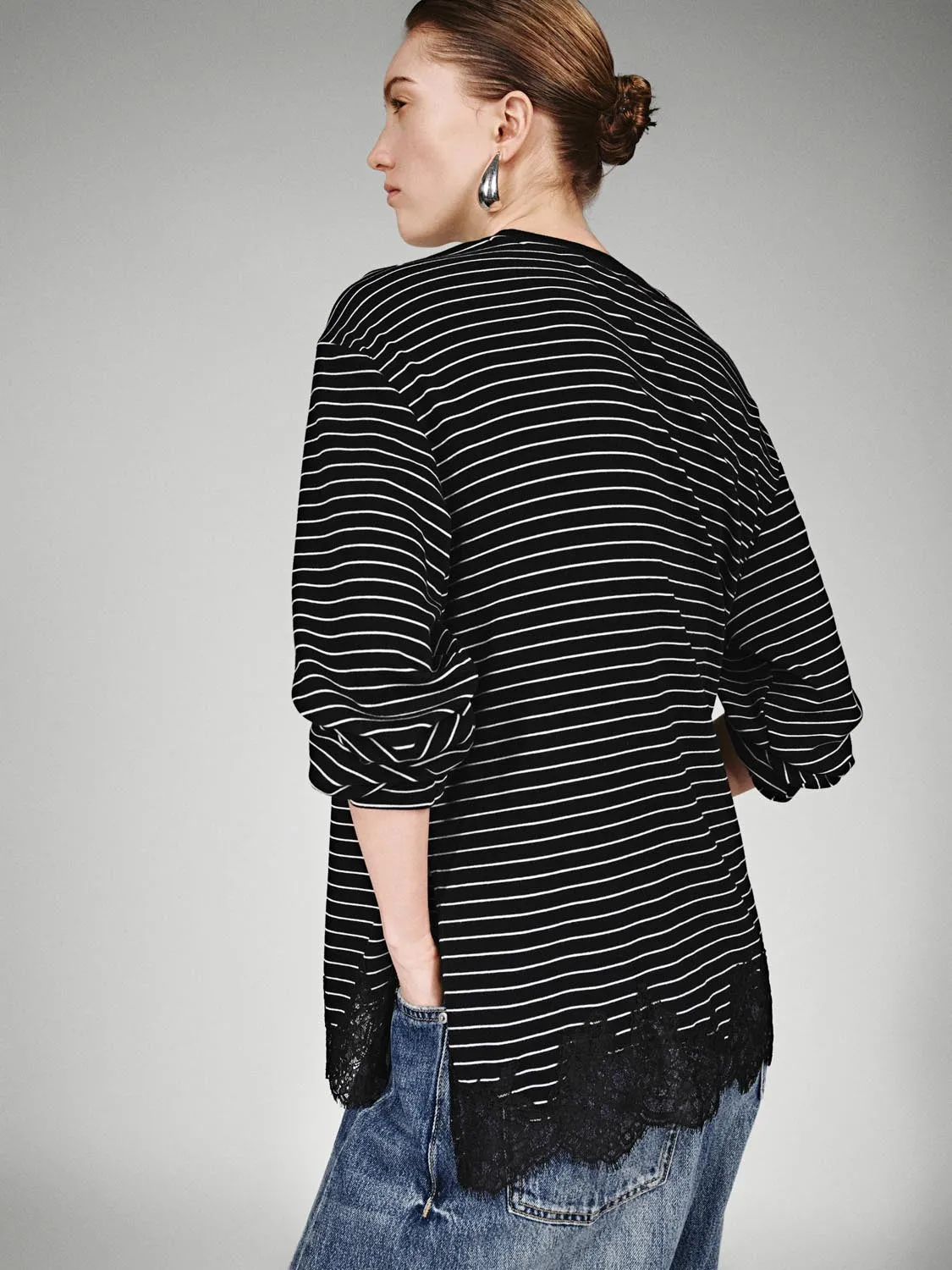 Lace Trim Striped Long Sleeve T-Shirts sold by Urban Revivo product image thumbnail 2