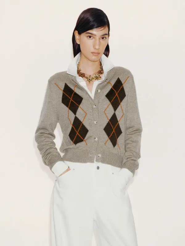 Crew Neck Argyle Knitted Cardigans sold by Urban Revivo