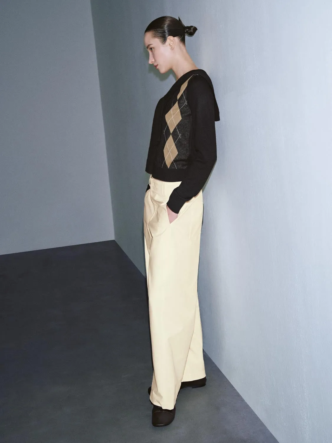 Shawl Detail Argyle Long Sleeve Knitted T-Shirts sold by Urban Revivo product image thumbnail 5