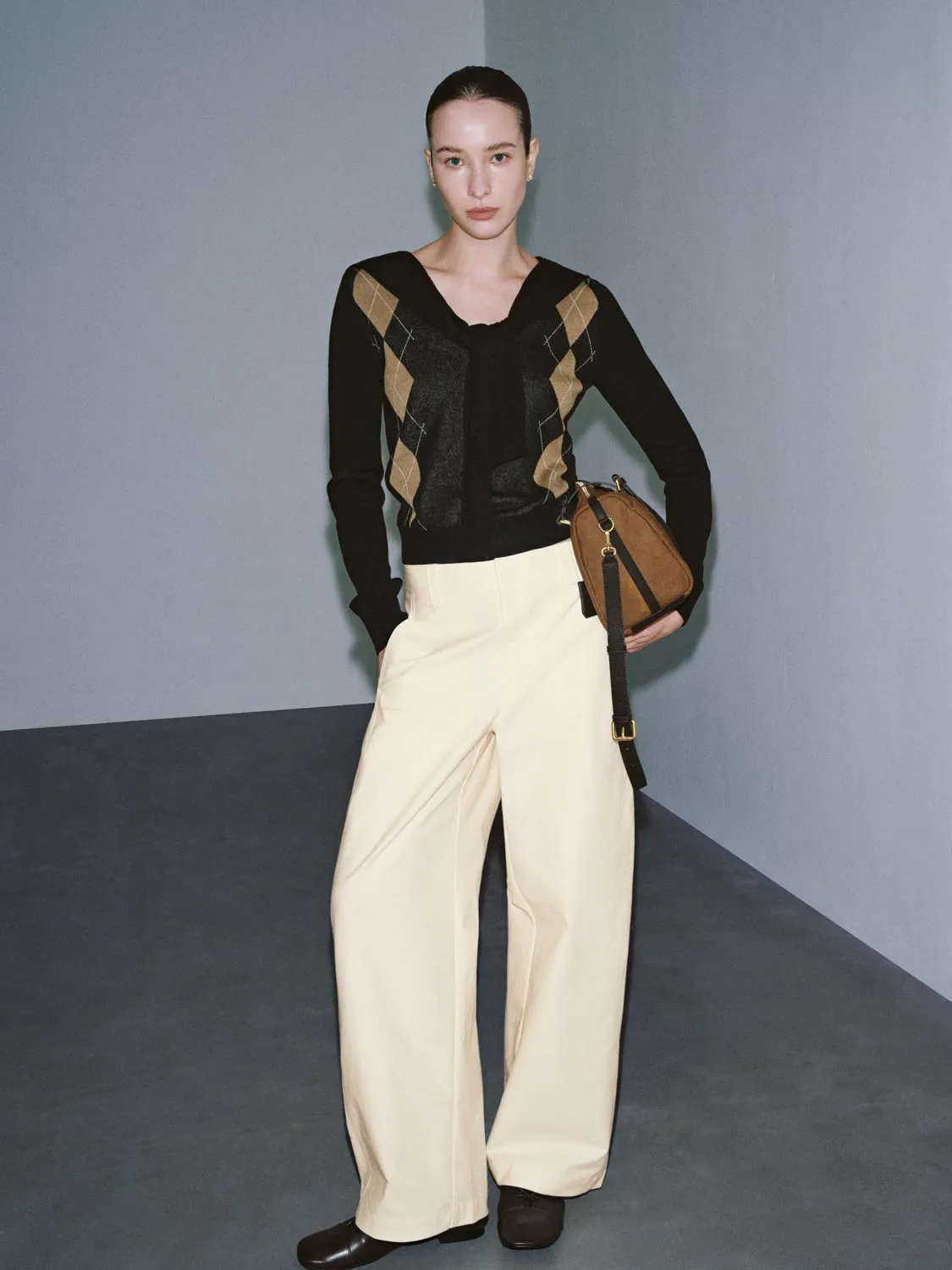 Shawl Detail Argyle Long Sleeve Knitted T-Shirts sold by Urban Revivo product image thumbnail 4