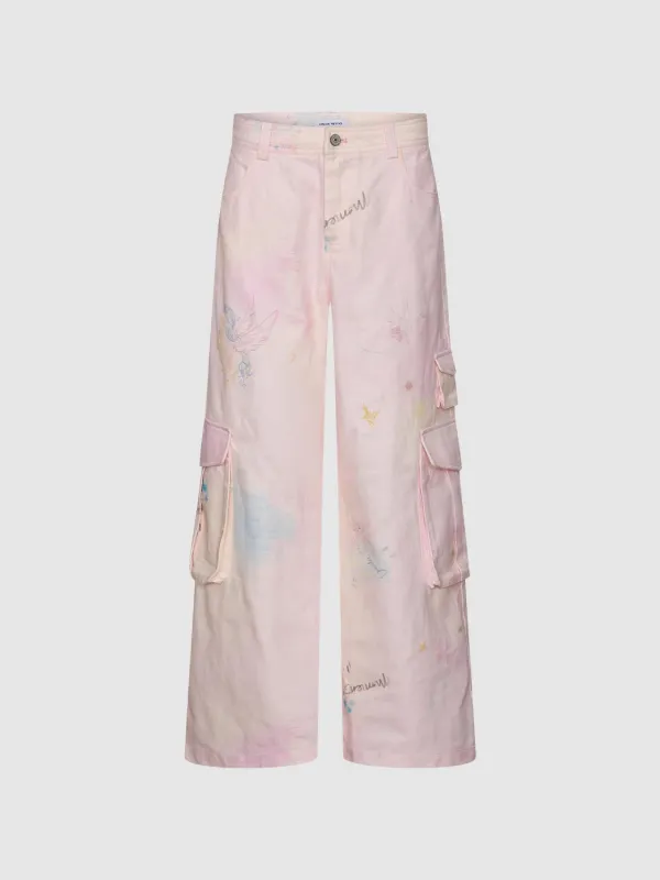 Printed Flap Pocket Wide Leg Pants sold by Urban Revivo