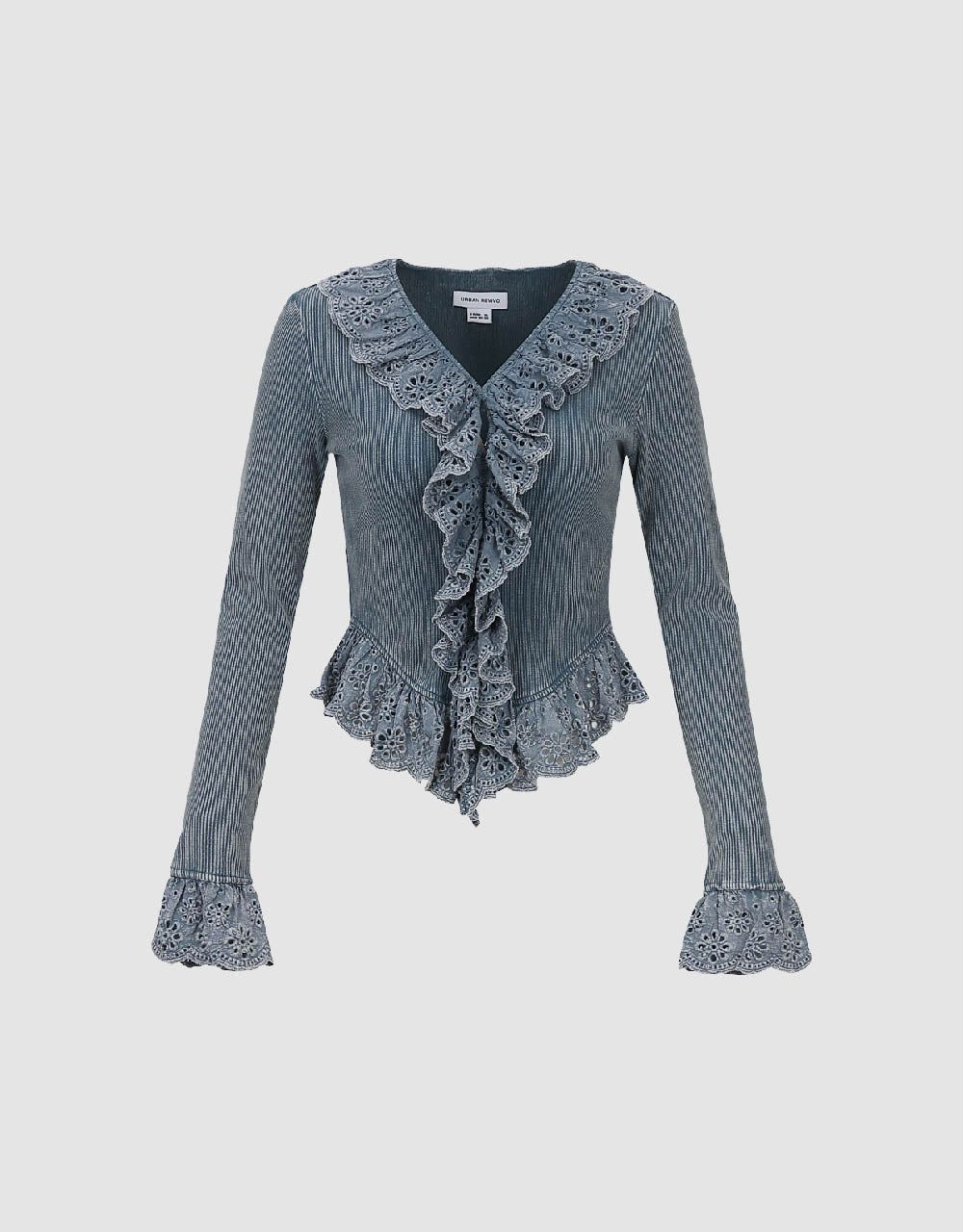 Ruffle V-Neck Skinny T-Shirt sold by Urban Revivo product image thumbnail 2