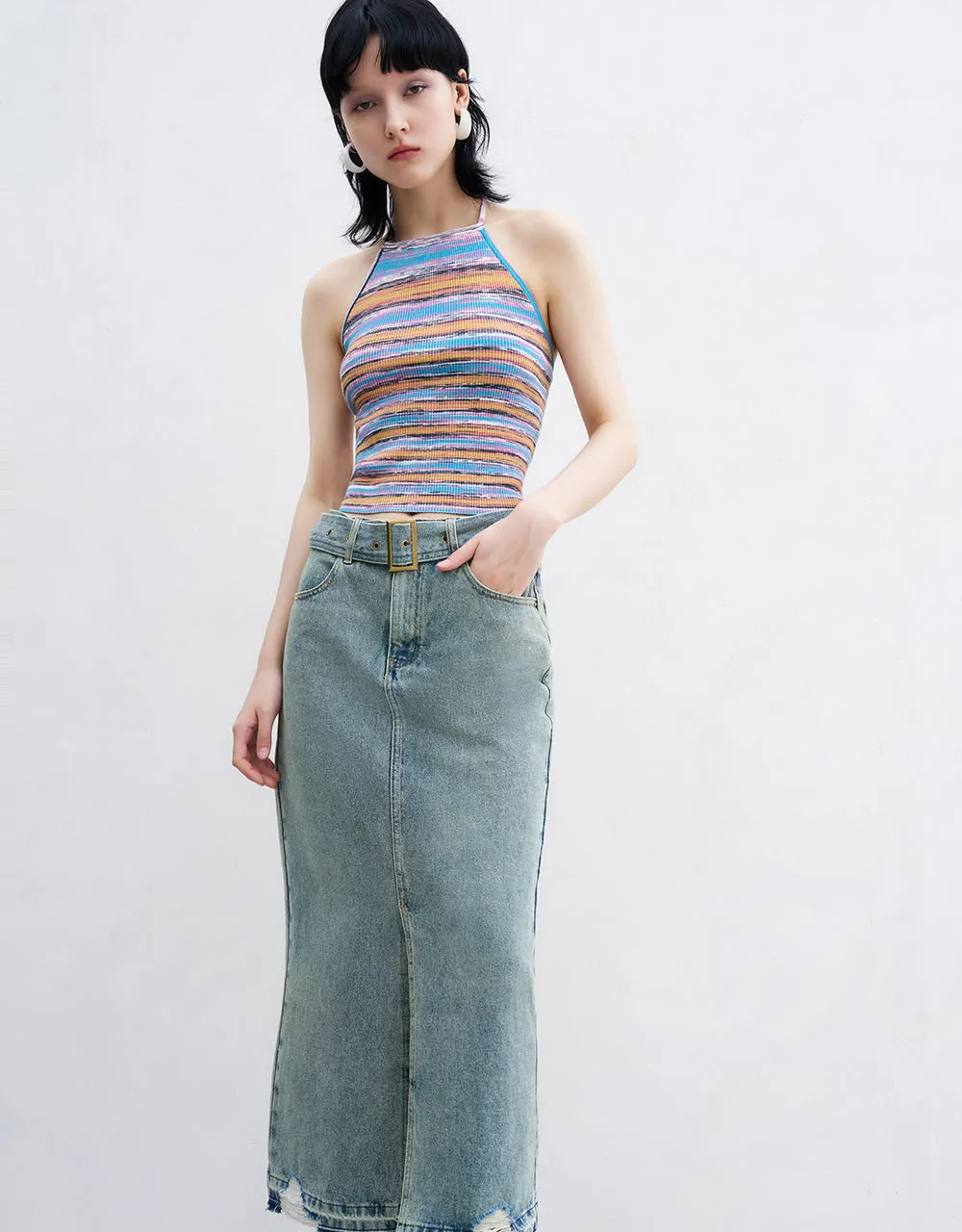 Halter Neck Striped Knitted Tank Top sold by Urban Revivo product image thumbnail 3