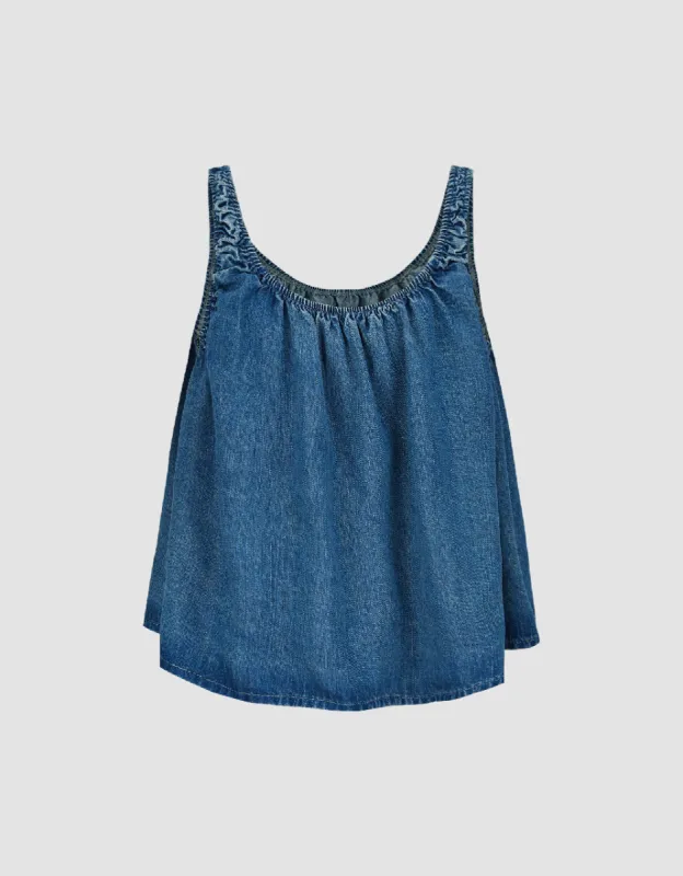 Sleeveless U Neck Denim Blouse sold by Urban Revivo