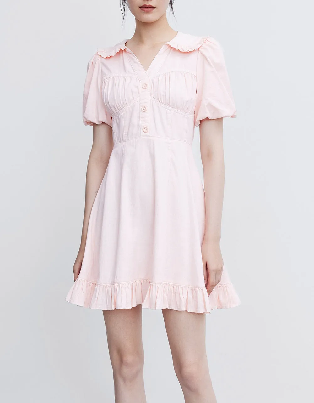 Half Button Ruffle Hem Denim Dress sold by Urban Revivo product image thumbnail 2