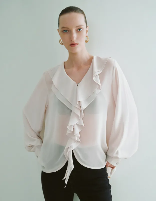 Ruffle V-Neck Straight Shirt sold by Urban Revivo