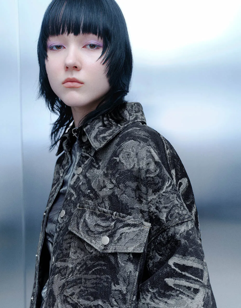 Printed Drop Shoulder Sleeve Denim Jacket sold by Urban Revivo product image thumbnail 4