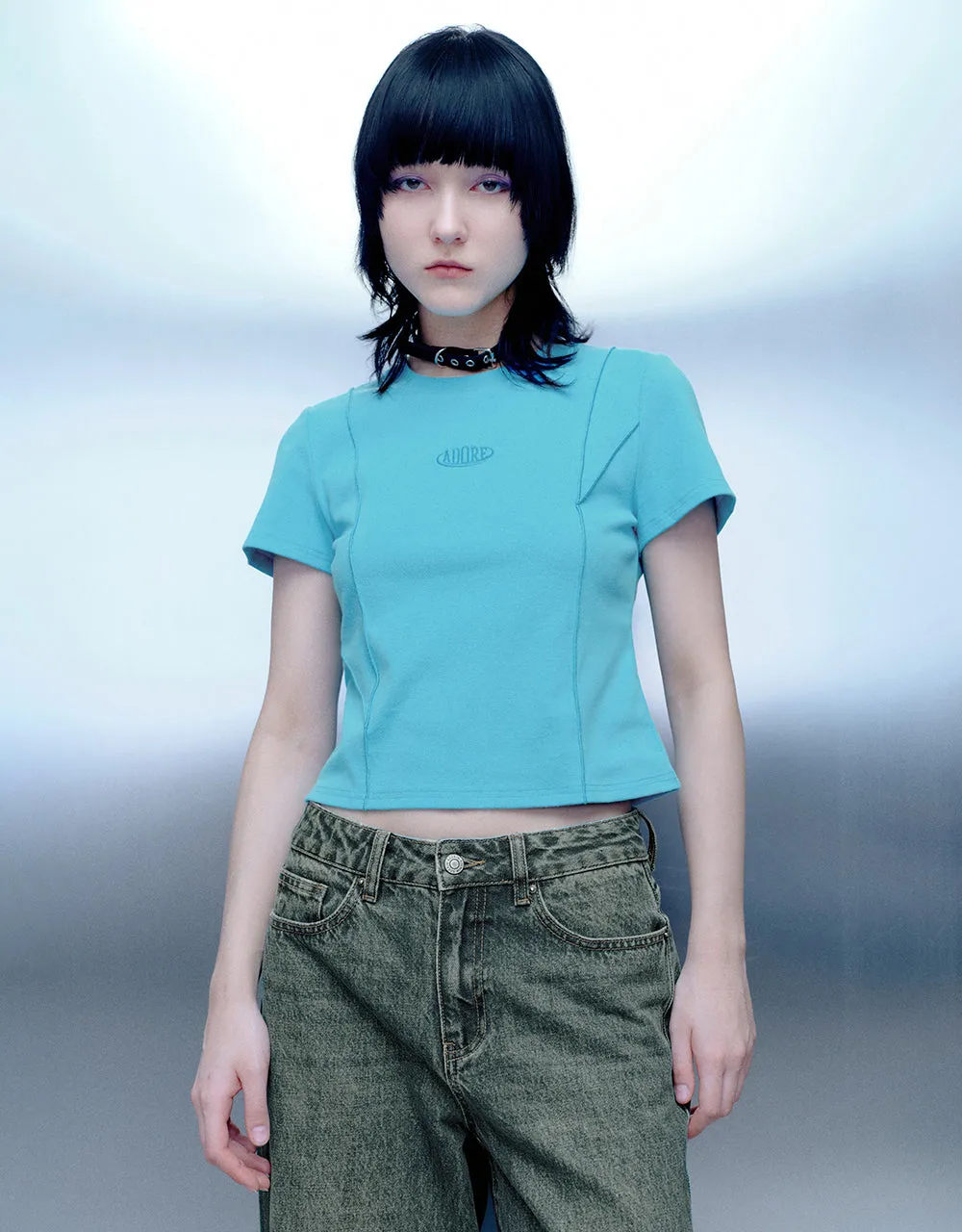 Printed Crew Neck Skinny T-Shirt sold by Urban Revivo