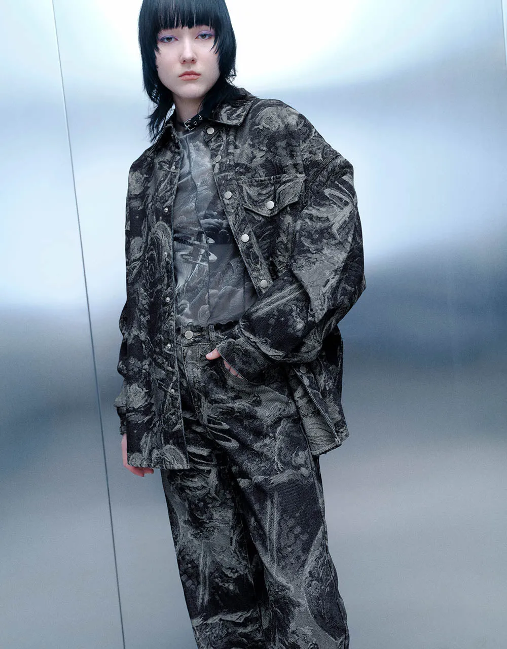 Printed Drop Shoulder Sleeve Denim Jacket sold by Urban Revivo product image thumbnail 3