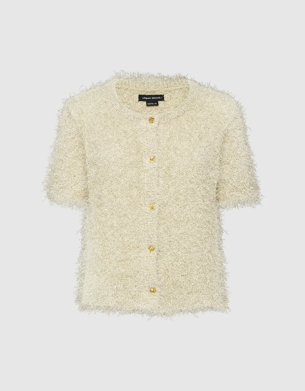 Fuzzy Crew Neck Knitted Cardigan sold by Urban Revivo