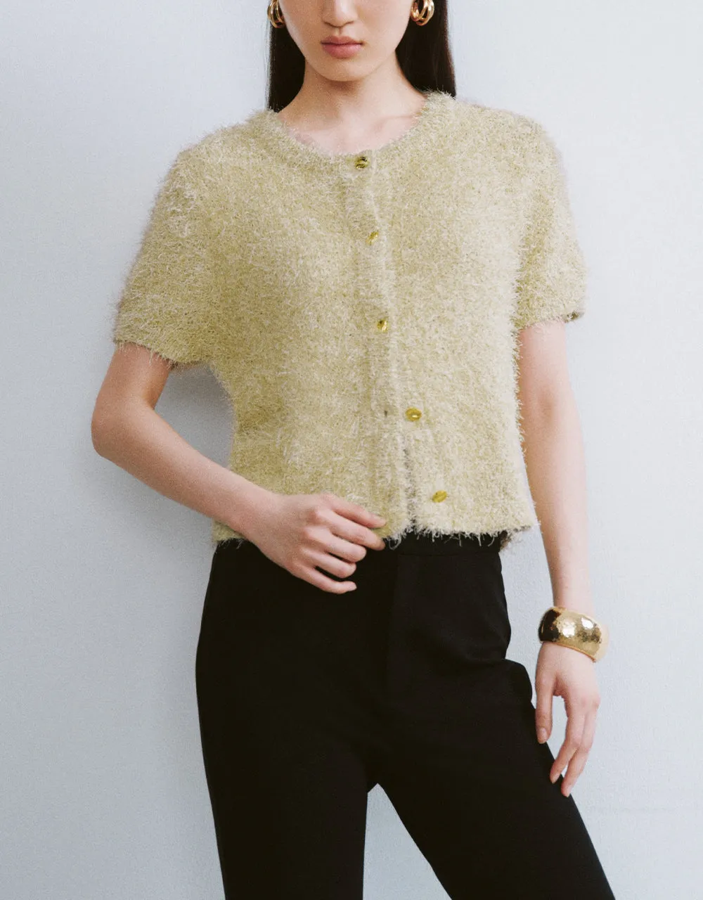 Fuzzy Crew Neck Knitted Cardigan sold by Urban Revivo product image thumbnail 2