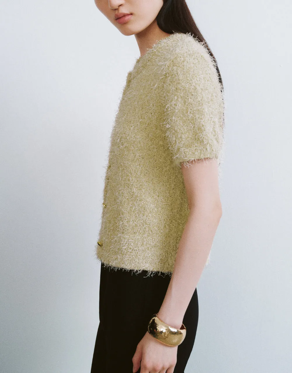 Fuzzy Crew Neck Knitted Cardigan sold by Urban Revivo product image thumbnail 3