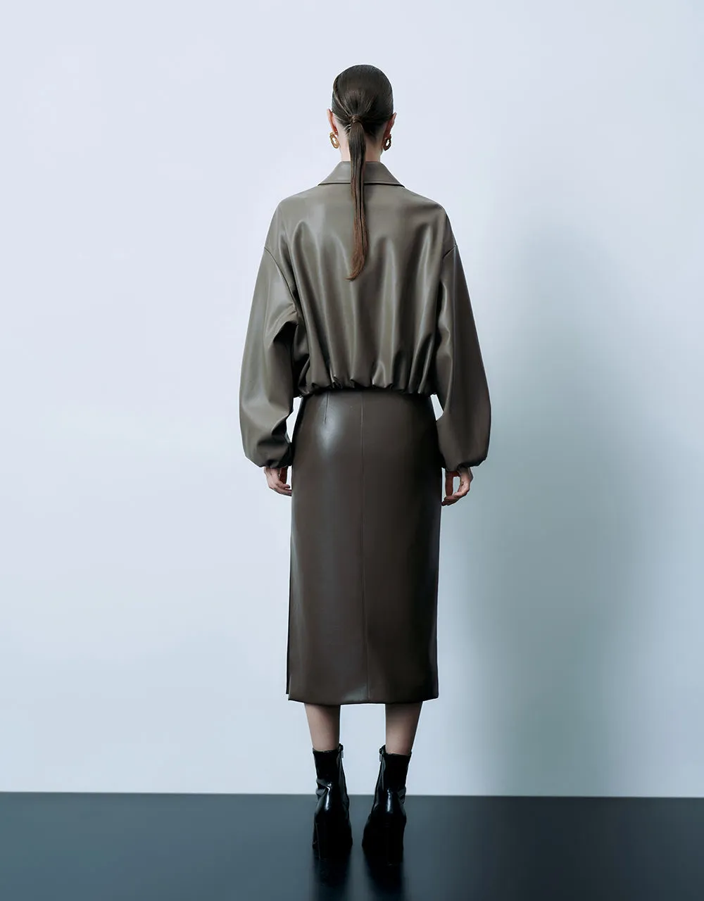 Drop Shoulder Sleeve Vegan Leather Jacket sold by Urban Revivo product image thumbnail 4