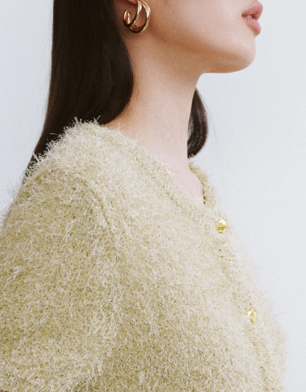 Fuzzy Crew Neck Knitted Cardigan sold by Urban Revivo product image thumbnail 4