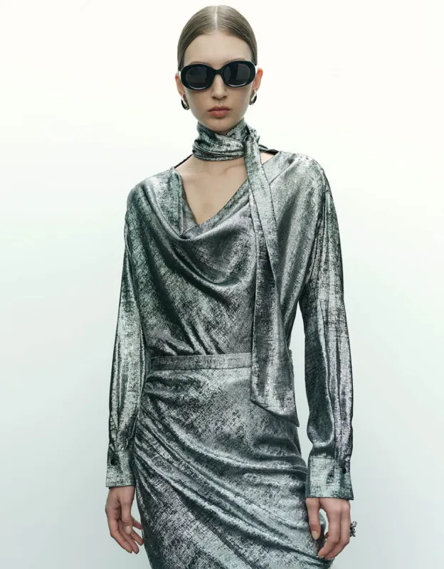 Off-Shoulder Overhead Shirt With Tie sold by Urban Revivo