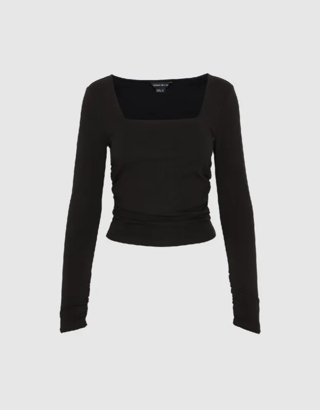 Ruched Square-Cut Collar Knitted T-Shirt sold by Urban Revivo