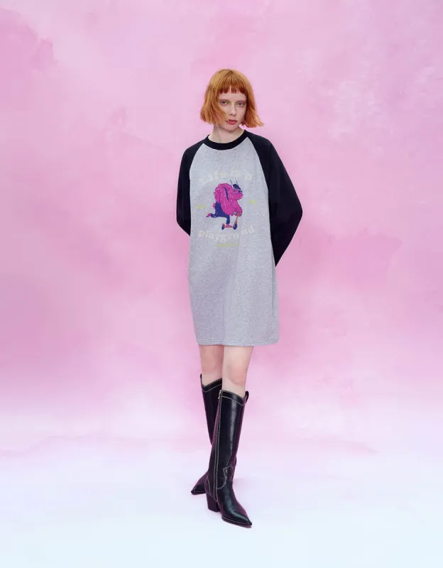 Printed Raglan Sleeve Straight Dress made by Urban Revivo