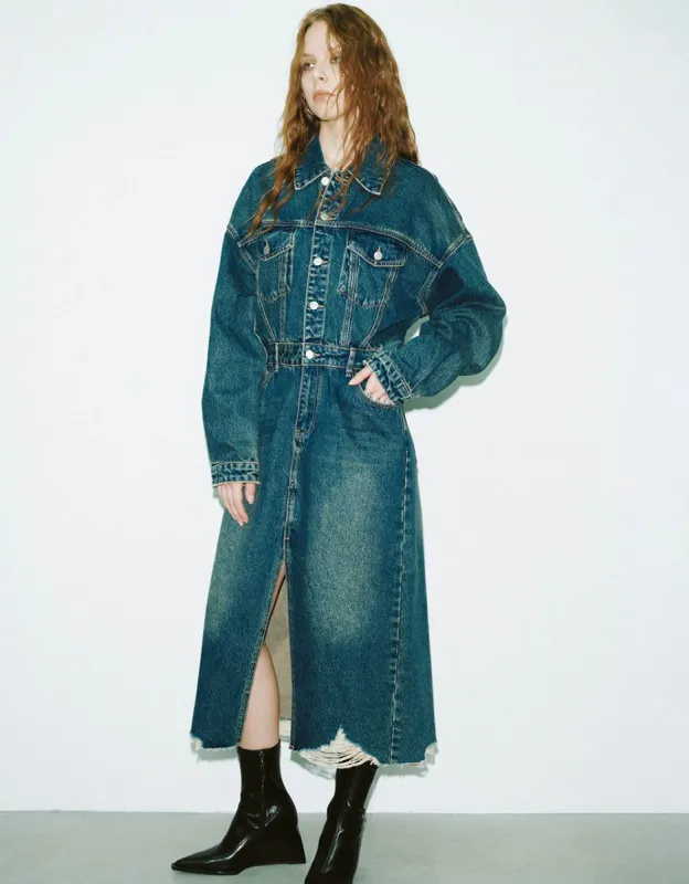 Split Hem Denim Dress sold by Urban Revivo