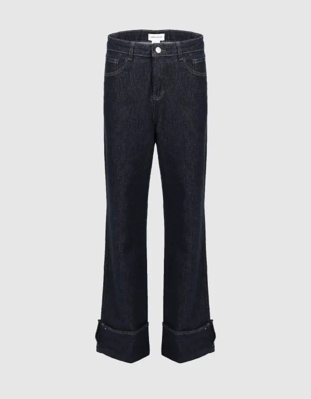 Roll Up Hem Straight Jeans sold by Urban Revivo