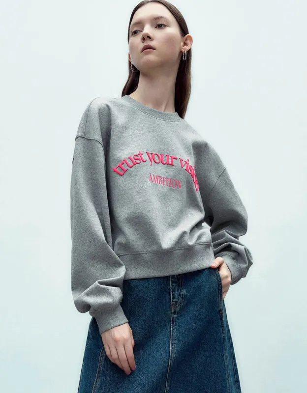 Slogan Printed Crew Neck A-Line Sweatshirt sold by Urban Revivo