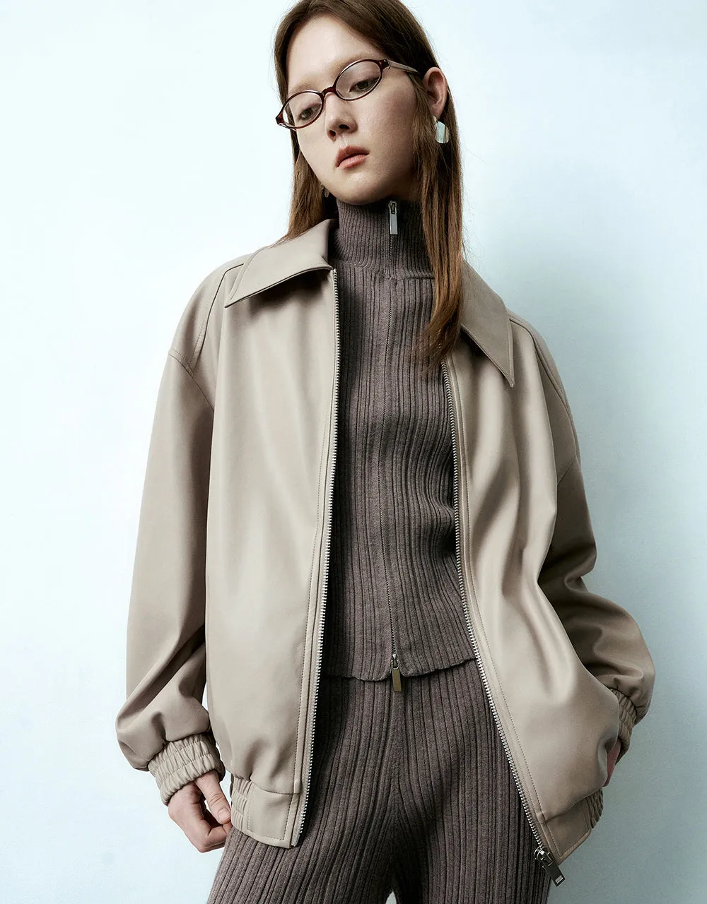 Zipper Front Vegan Leather Straight Jacket sold by Urban Revivo