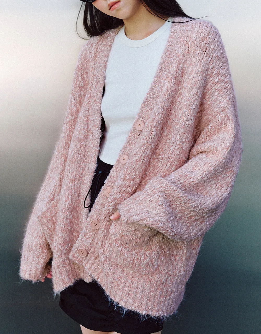 Drop Shoulder Sleeve V-Neck Knitted Cardigan sold by Urban Revivo product image thumbnail 2