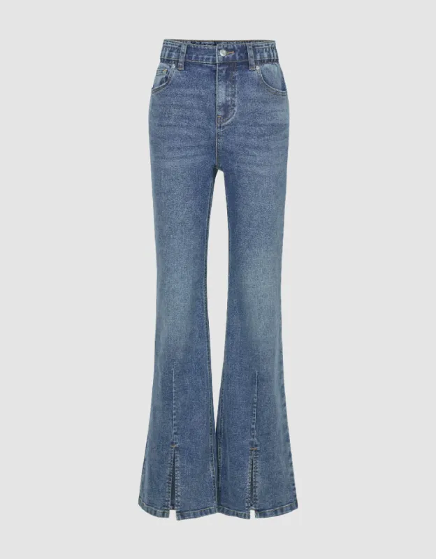 Split Hem Flare Jeans sold by Urban Revivo