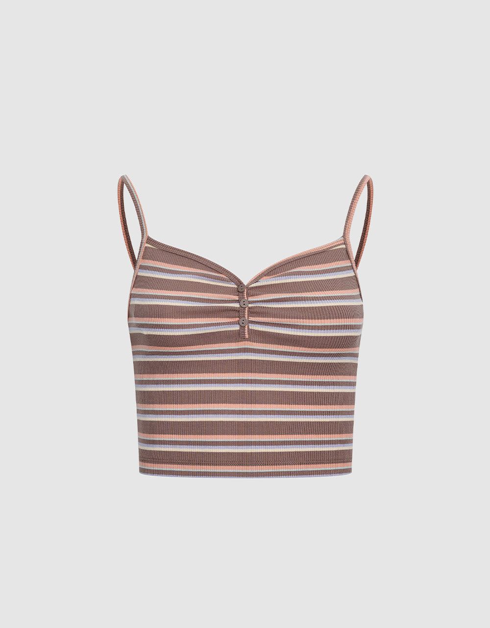 Striped Half Button Knitted Cami Top sold by Urban Revivo